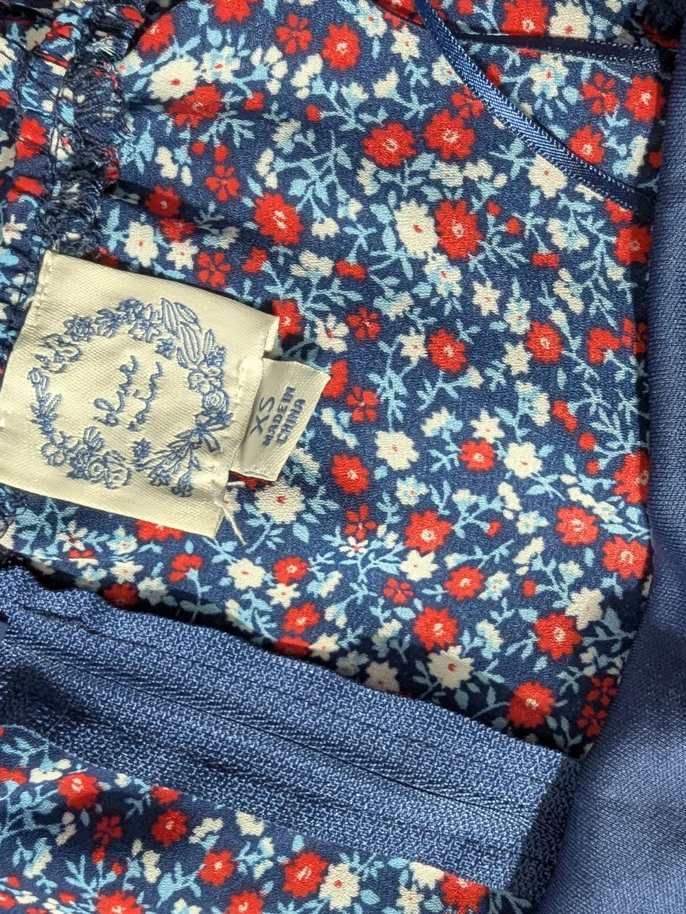 Blue Rain Navy Floral Spaghetti Strap Dress with Red & Light Blue Flowers